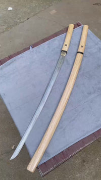 Unsharpened Ladder-Pattern Collector Iaito — Patterned Steel, Horn and White-Wood Mounts — workshop video thumbnail