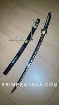 Unsharpened Mirror-Polished Katana — 5160 Spring Steel, Black Kamon Saya, Iron Tsuba — workshop video thumbnail