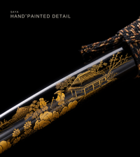 Unsharpened Gilded Ronin Katana — Clay-Tempered T10, Hand-Painted Saya — gallery image 4
