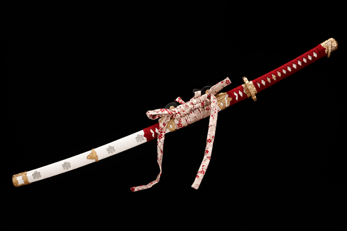 Sakura Tachi — Mirror-Polished T10, Two-Tone Copper Fittings — sheathed, full length