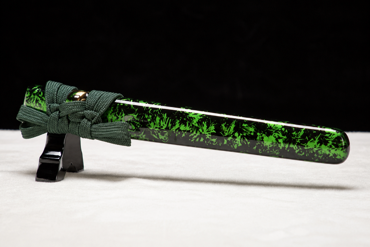 U-no-Kubi Wakizashi — Clay-Tempered T10, Copper Habaki — saya finish detail