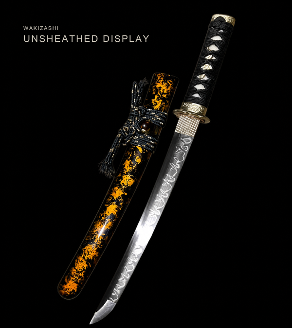 Fire-Kanji Wakizashi — Clay-Tempered T10, Copper Fittings — catalogue view 1