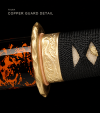 Unsharpened Fire-Kanji Collector Wakizashi — Clay-Tempered T10, Copper Fittings — gallery image 3