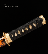 Unsharpened Fire-Kanji Collector Wakizashi — Clay-Tempered T10, Copper Fittings — gallery image 4