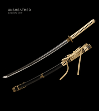 Unsharpened Water Dragon Collector Tachi — 1060 Carbon Steel, Blackened Iron Saya — gallery image 2