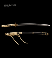 Unsharpened Water Dragon Collector Tachi — 1060 Carbon Steel, Blackened Iron Saya — gallery image 3