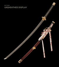 Unsharpened Twisted-Grain Chrysanthemum Collector Tachi — Folded T8, Rosewood Saya — gallery image 1