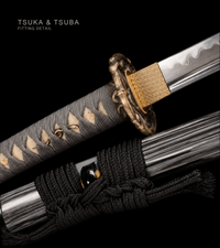 Unsharpened Golden Serpent Collector Katana — Clay-Tempered T10, Bo-Hi — gallery image 4