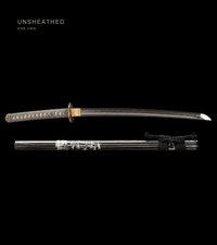 Unsharpened Golden Serpent Collector Katana — Clay-Tempered T10, Bo-Hi — gallery image 5