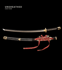 Unsharpened Deep-Curve Damascus Collector Tachi — Clay-Tempered, Rayskin Saya — gallery image 2