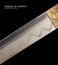 Unsharpened Deep-Curve Damascus Collector Tachi — Clay-Tempered, Rayskin Saya — gallery image 4