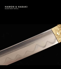 Unsharpened Deep-Curve Damascus Collector Tachi — Clay-Tempered, Rayskin Saya — gallery image 7