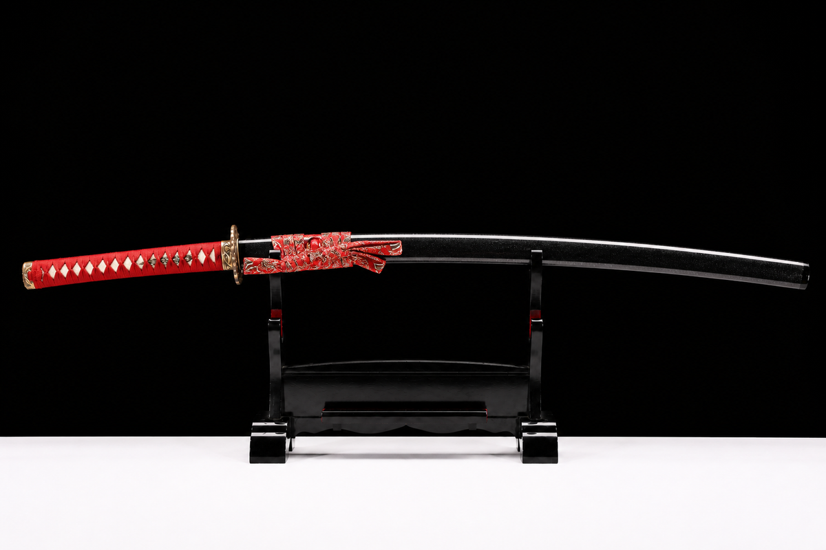 Wave Dragon Katana — Mirror-Polished 5160, Bo-Hi and True Yokote — sheathed, full length