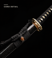 Unsharpened Dragon Maw Collector Katana — Clay-Tempered T10, Hammered Finish, Horn Saya — gallery image 6