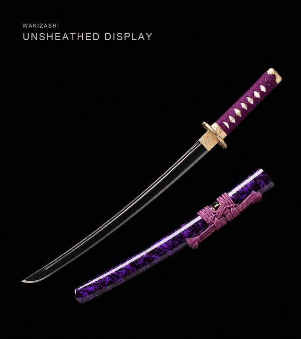 Violet Flame Wakizashi — Mirror-Polished Steel, Copper Fittings — catalogue view 1
