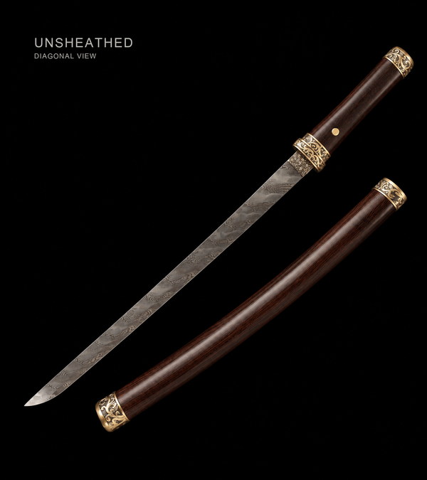 Ebony Shinogi Wakizashi — Twisted Folded T8, Carved Copper — catalogue view 2