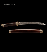 Unsharpened Ebony Shinogi Collector Wakizashi — Twisted Folded T8, Carved Copper — gallery image 4