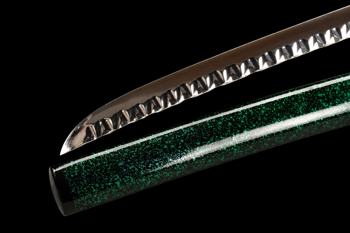 Eagle Eye Katana — T1095, Hammered Finish, Copper Fittings — kissaki and polish detail