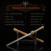 Tiger Head Tang Saber Miniature Dao - specification card - MythArc collectible