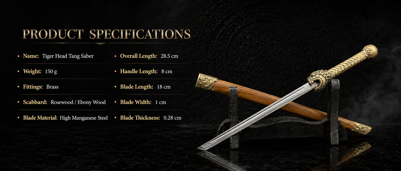 Tiger Head Tang Saber Miniature Dao - detail view - MythArc collectible